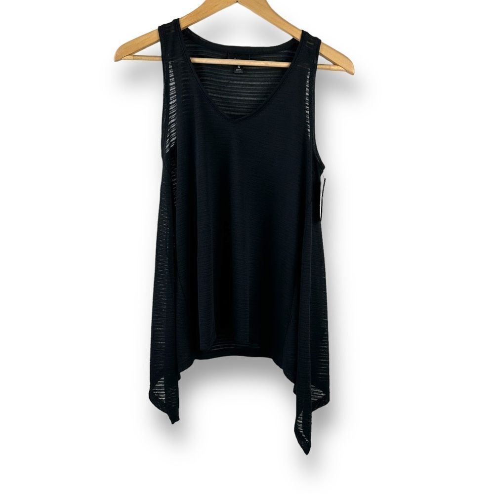 Mossimo black textured sheer‎ fabric shark bite tank top NWT size S